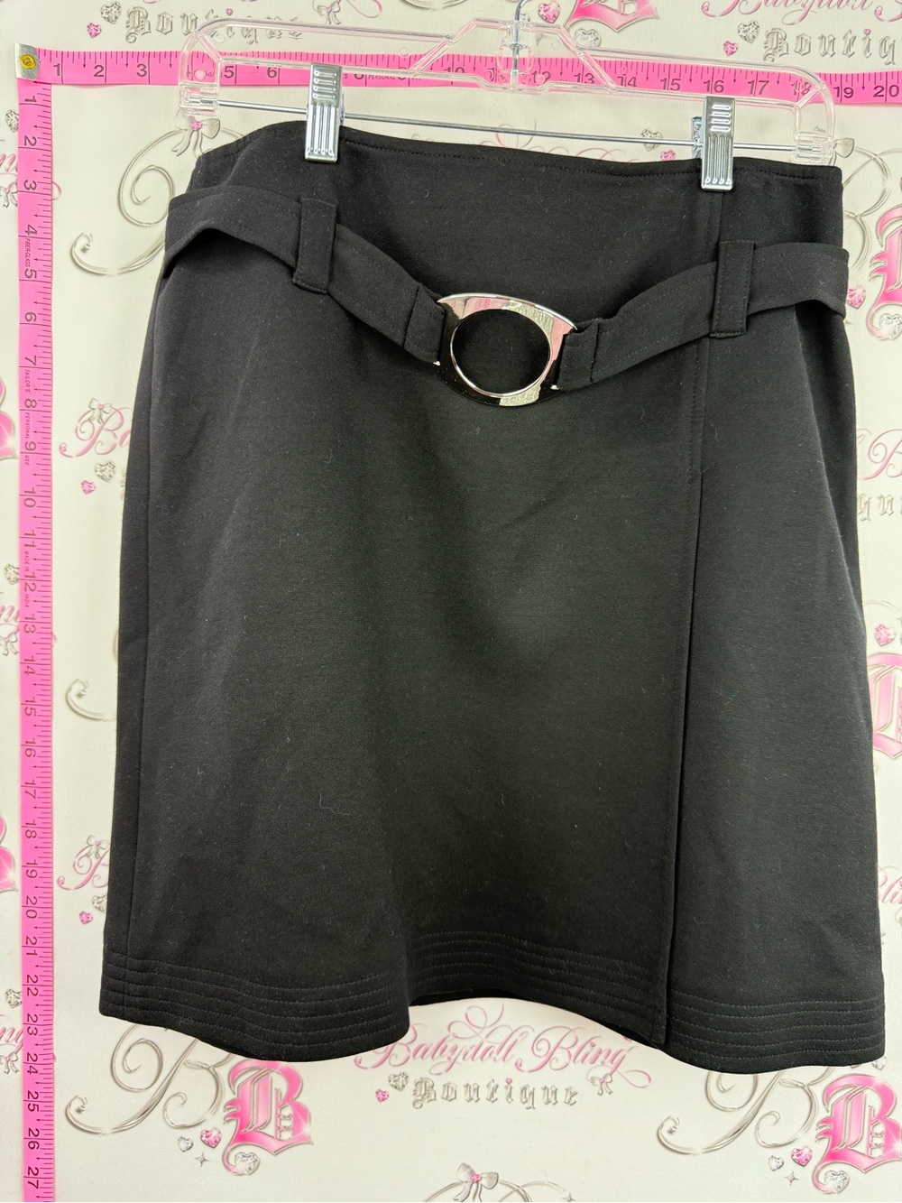 DONNA DEGNAN skirt Women's Black A-Line Skirt with Decorative Belt